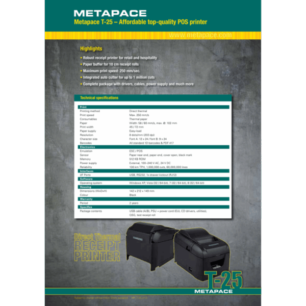 TERMO TLAČIAREŇ METAPACE T-25, USB, RS232, CUTTER, BLACK - Image 5
